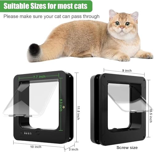 Smart Pet Door for Cats and Small Dogs, 7.7x8.3 Inch Opening with RFID Collars and Remote, Silent Flip Design, Easy Install, Weather Resistant ABS Material