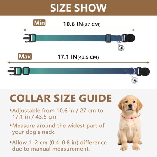 Blue Gradient Dog Collars for Small Dogs, 2 Pack Cat Collar with Bell