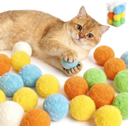 Wivico 12Pcs Cats Toy Balls 1.18inch Colorful Pom Pom Balls Soft Interactive Kitten Ball Exercise Toys Fuzzy Kitten Interactive Playing Quiet Toy for Pet