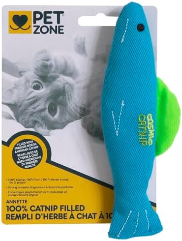 Pet Zone Annette Fish Cat Toy, 100% Catnip Filled Plush, for Indoor Cats