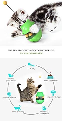 CYBERNOVA Interactive Wobble Cat Toy with a Teaser Wand, Built -in Treat Dispenser/Pet Puzzle Toy/Slow Feeder for Cats and Kitten (Green)