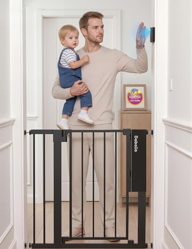 Babelio Smart Baby Gate with Auto-Unlock/Close, Pressure Mounted No Drill for Doorways/Top of Stairs. Pet/Dog Door Wide Walk Thru w/Infrared Sensor & Instant Safety Alert (Black, 30.3-47.2" W, 30" H)