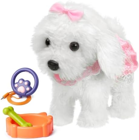 OR OR TU Walking Barking Toy Dog with Remote Control Leash, Plush Puppy Electronic Interactive Toys for Kids, Shake Tail,Pretend Dress Up Realistic Stuffed Animal Dog Age 3 4 5 6+ Years Old Best Gift