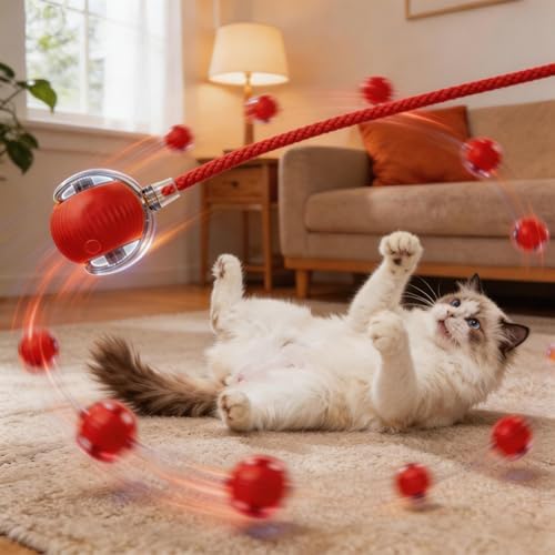 Interactive Smart Wake Pet Ball with Teaser Tail for Cats & Dogs(red)