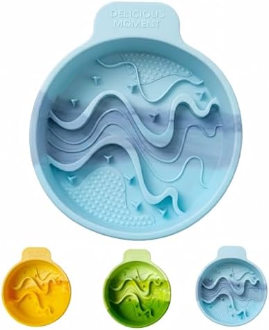 Silicone Slow Feeder Dog Bowl, Ombre Puzzle Maze with 4 Suction Cups, Flexible Travel Bowl for Fast Eaters (Blue)