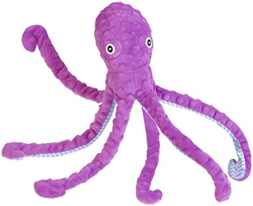 EXPAWLORER Large Squeaky Dog Toys - Stuffed Plush Long Dog Chew Toy, 2-in-1 Interactive Dog Toys with Built-in Squeak Ball and Crinkle Paper, Training Reward Birthday Gift Soft Octopus, Purple