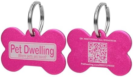 Pet Dwelling Aluminum QR Pet ID Tag – Smart Dog & Cat Tags with Free Personalized Online Profile, Instant Scan Alerts & AI-Powered Insights (Bone Pink)