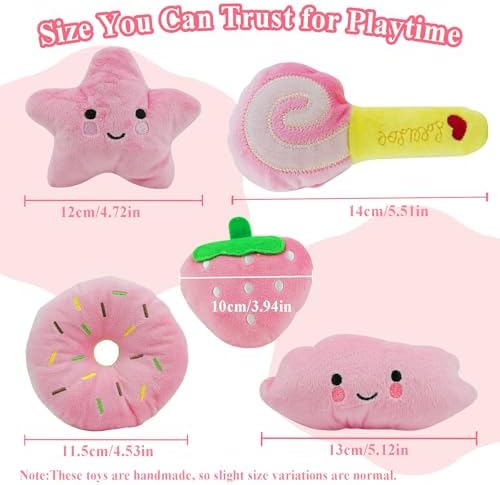 ASOCEA Small Dog Toys 5 Pack, Squeaky Plush Puppy Toys,Pink