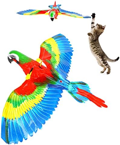 LOMIMOS Simulation Bird Cat Toy with Lights and Sound, Interactive Hanging Spinning Electric Toy Bird for Cats Indoor Ceiling Kitten Play Chase Exercise Eliminating Boredom(Parrot)
