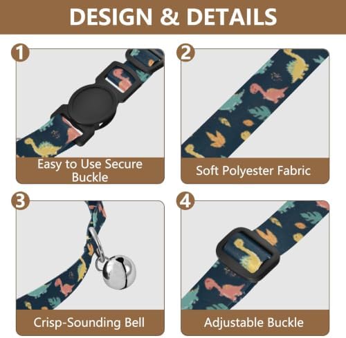 Colorful Cartoon Dinosaurs Cat Neck Collar, 2 Pack Kitten Collar with Bell