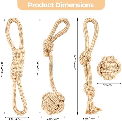 Dog Rope Toy Set 4 Pack, Rope Toys for Dogs & Chew Gear for Aggressive Chewers, Tug of War Dog Toys for Boredom, Puppy Essentials Teething Gadgets for Small Puppies, Teeth Cleaning