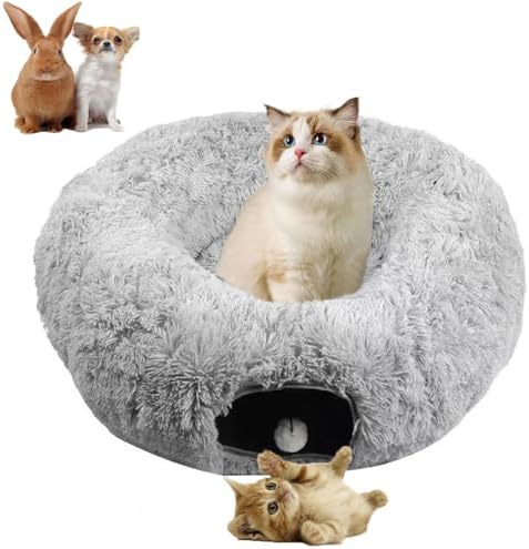 Cat Bed Tunnel Tube Toy Grey Plush