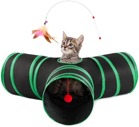 Love's cabin Cat Tunnel for Indoor Cats, 3-Way Collapsible Play Tunnel