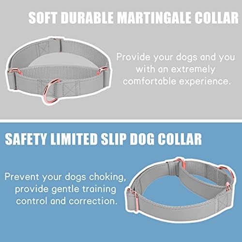 Soft Leather Martingale Dog Collar - Adjustable Rose Gold Limited Slip Collars [Easy to Clean], Stylish Durable Heavy Duty Nylon No Pull Training Collar for Small Medium Large Dogs XS Grey