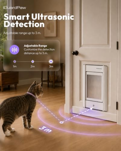 Cat Door with Collar Sensor, Automatic Cat Door, with Curfew, XS | Collar-sensor access, cat door, three control modes, curfew entry, aluminum build, white, XS sizing