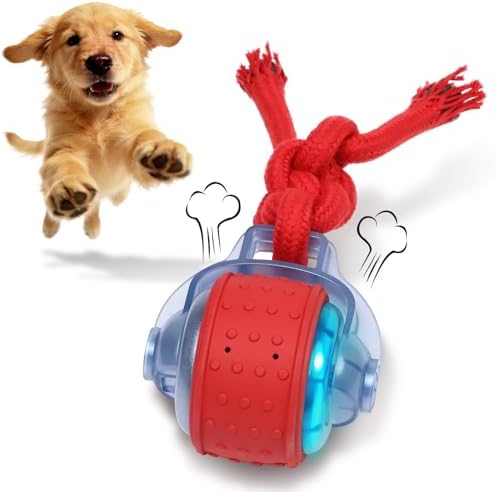 Muhhiba Interactive Dog Toys, Automatic Moving Dog Toy with Rope, Motion Activated, Rechargeable Dog Ball to Keep Them Busy