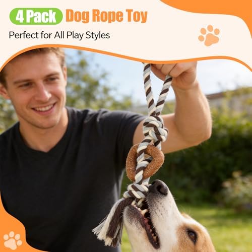 4 Pack Dog Chew Toys for Aggressive Chewers – Puppies & Adults, Multiple Textures & Rope， ndestructible Tough Durable Interactive Dog Toys， Brown Triangle&Stars&Bone&Snowman