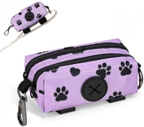 Dog Poop Bag Holder for Leashes 2 Zipper Pockets Purple 1 Pack