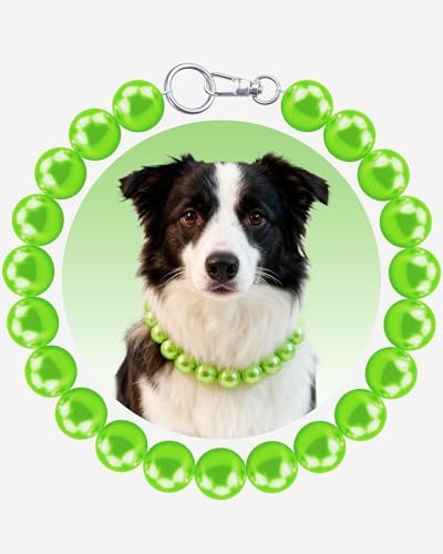 Chunky Pearl Dog Necklace (Beads 20mm),Elegant Classic Super Big Pearl Collar Necklace Accessories for Medium Large Dogs Occasions and Gatherings (Light Green, M(Neck Girth15.7''-17.5''))
