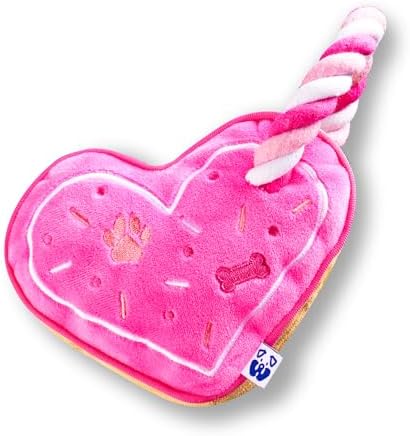 PAWTY Love Heart Dog Toy - Plush Valentine's Gift with Squeaker - Interactive Tug Rope Chew Toy for Small & Medium Dogs - Funny Cute Pink Dog Toy for Birthday, Teething & Playtime - Durable & Adorable