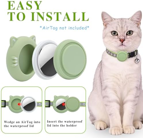 Tensho 2-Pack Breakaway Cat Collar with Airtag Holder, Bell（Blue and Green）
