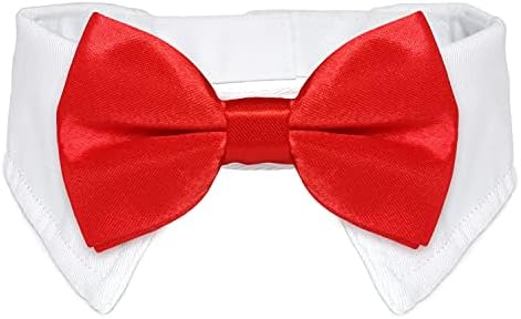 Dog Bowtie, KOOLMOX Tux Dog Collar for Weddings with Handcrafted Adjustable White Collar and Black Tie, Classic Neck Tie for Small to Medium Dogs Cats Puppies Valentine's Costumes