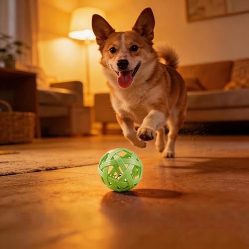 Dog Ball Toy with Bell for Small Dogs& Puppy, Small Dog Ball for Boredom Relief & Teething, TPR Chew Resistant Interactive Fetch Toy.