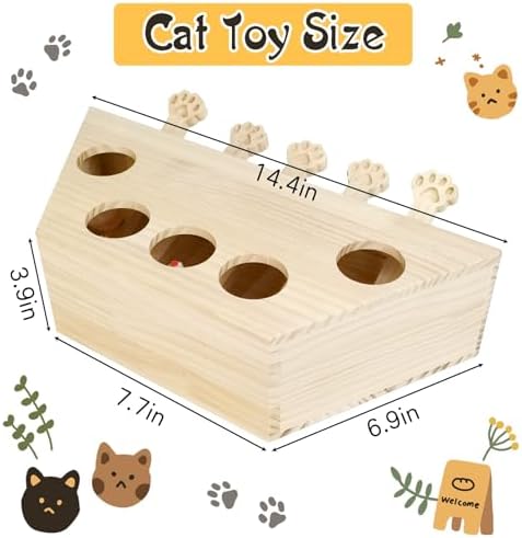 kathson Whack A Mole Cat Toy, Interactive Cat Toy Wood Kitten Puzzle Enrichment Box Catch Mice Game for Indoor Cat Exercise Relieve Boredom