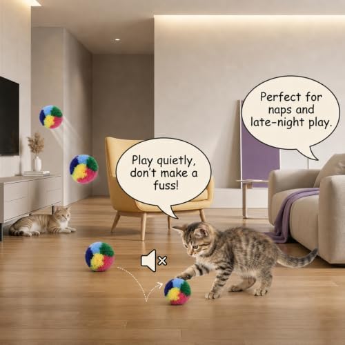 30Pcs Pom Pom Balls for Cats, Small Silent Kitten Toy Balls