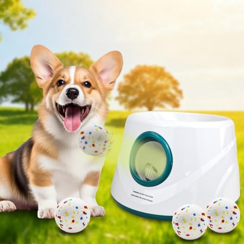 MEKAPLE Automatic Dog Ball Launcher, Upgraded Interactive Dogs Balls Thrower for Small and Medium Dogs, Distance Adjustable Mental Stimulating Dog Toys with 4 Durable Etpu Balls 2.2 Inch (Dark Green)