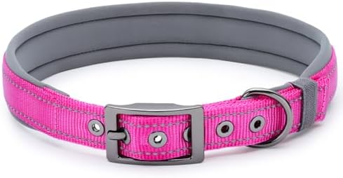 Segarty Reflective Pink Female Dog Collar for Neck 23-26.9in, Adjustable Wide Soft Comfortable Breathable Neoprene Padded Nylon Collar with Heavy Duty Metal Buckle for Extra Large Breed (XL, Hot Pink)
