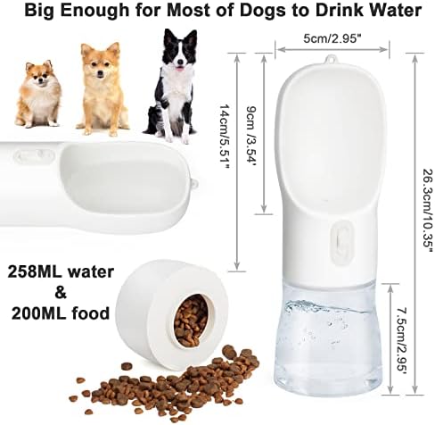 Portable Dog Water Bottle with Food Container Dishwasher Safe-White