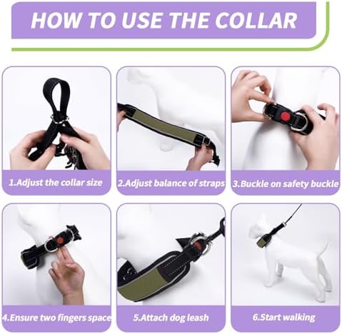 Martingale No Pull Dog Collar for Large Medium Dogs Training Walking, Heavy Duty Nylon Reflective Adjustable Anti Pull Slip Collar with Buckle M Army Green