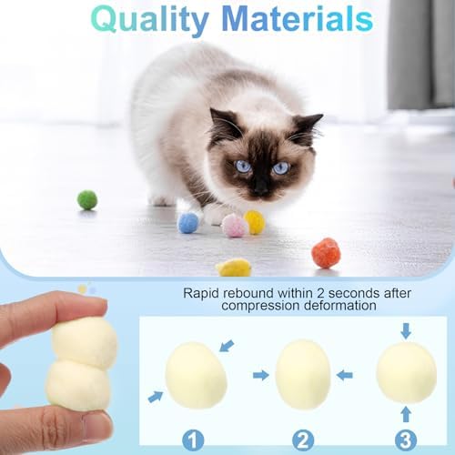 Cat Toy Pom Ball, Interactive Cat Ball Toys Fuzzy Pompoms (Plush, 1.2Inch, 30Pcs, Creamy Yellow) for Kittens Pet Enrichment Training Play Indoor
