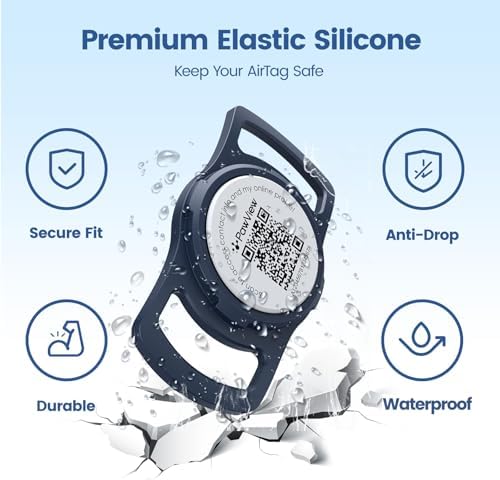 for air tag Dog Collar Holder with QR ID, Durable & Waterproof Silicone for air tag Case Accessories, Scan Alert, Instant Location, Pet Online Profile, Contacts Info (1 Pack, Navy Blue)