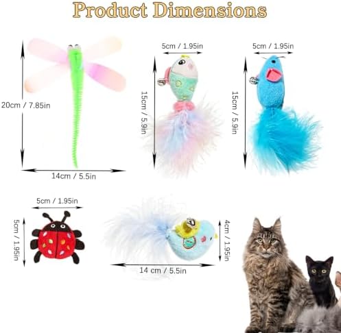 Hanging Door Cat Toy with Elastic String, Interactive Cat Toys for Indoor Cats, Retractable Door Hanging Cat Teaser with Bell/Feather/Plush (Animal Door Hanging 5 Pack)