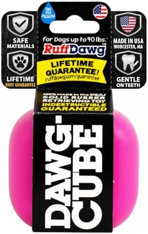 Ruff Dawg Cube Medium 2.5 Indestructible Dog Toy, Pink – Heavy-Duty Rubber Fetch & Chew Toy for Aggressive Chewers – Erratic Bounce, Floats, BPA & Latex Free – Made in USA