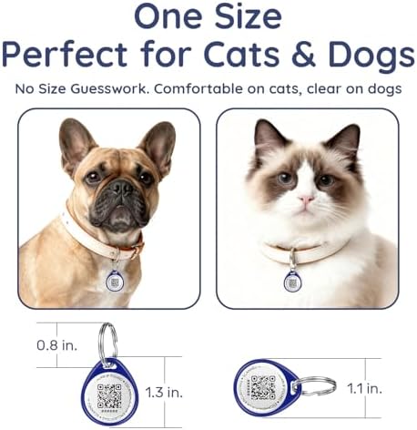 QR Code Dog Tag and Cat Tag, Scan to Reunite Faster, Waterproof and Durable, Lightweight and Quiet, Updatable Contact Info, Blue for Cool Tone