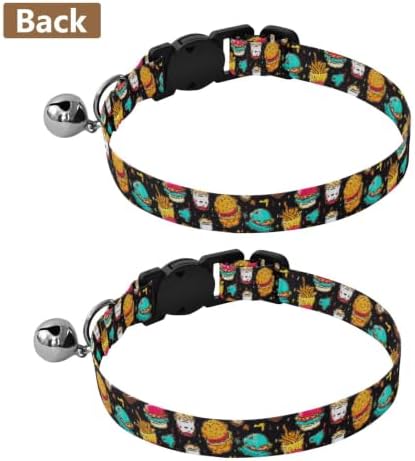 2 Pack Pet Collars Cute Hamburger Brown Puppy Collar with Bell, Adjustable 10.6 to 17.1 Inches