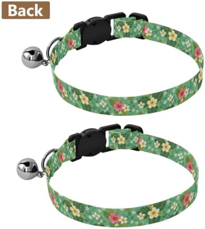 Tropical Flower Floral Cat Collar with Bell 2 Pack Cat Collar Adjustable 10.6 to 17.1 Inches