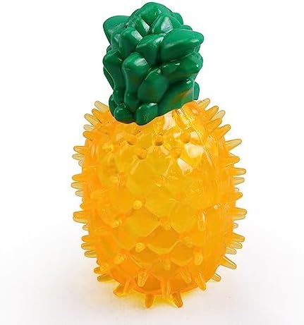 HERCHR Freezable Dog Chew Toy, Fruit Shapes Squeaky hot Weather Cooling Pet Teething Toy Soft Interactive Puppies Chewing Training Tool for Small Medium Dogs (Pineapple)