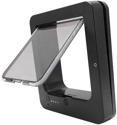 Ymiko Automatic Cat Door with Smart Unlocking, Weatherproof Pet Entry Exit System, Rechargeable Battery Operated, Controlled Access for Cats, Home Use 210mAh (Black + Remote Control)