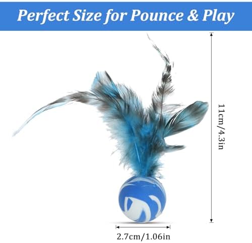 5 Pcs Bouncy Balls for Cats Chasing- Cat Feather Toy with Natural Feather