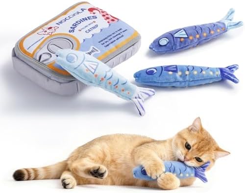 Nocciola Sardines Catnip Toys for Indoor Cats - 3 Pack Cat Toys Fish with Pouch, Cat Nip Toys Cat Kicker Toy with Crinkle Paper, Interactive Cat Toy for Kitten Enrichment, Cat Gifts