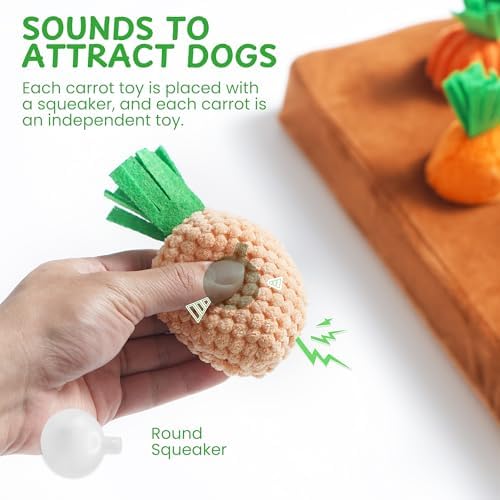 Nocciola Puzzle Carrot Dog Toys, 12PC Various Fabrics Carrots & Farm Snuffle Mat for Hide and Seek Snuffle Toys for Small and Medium Dogs, Easter Dog Toy