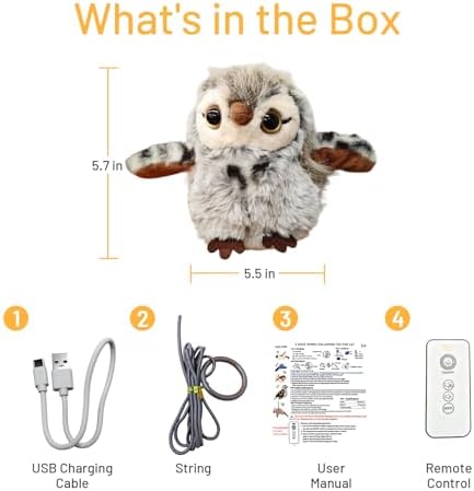 Puffluv Flapping Cat Toy,Interactive Owl with Remote Control, 3 Modes Flapping Wings & Chirping, USB Rechargeable,Catnip, Mimic Bird for Indoor Cats, Never Bored
