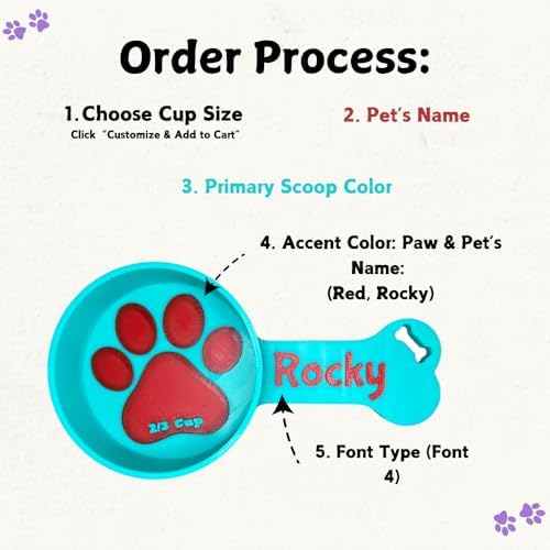 Personalized Dog Food Scoop Custom Pet Kibble Scooper and Measuring Cup Treat Dispenser for Dogs Unique Custom Pet Accessory Gift Idea for Dog Lovers Feeding Tool Dry (5.33 oz - 2/3 Cup)