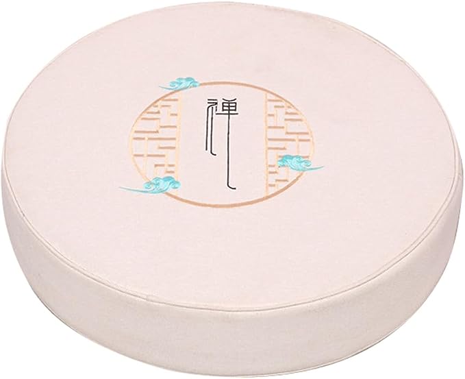 Round Meditation Cushion Mat Set with Washable Cotton Linen Cover, Larger Yoga Mat Bolster Floor Pillows Seating for Adults Meditation Accessories Beige-50cm