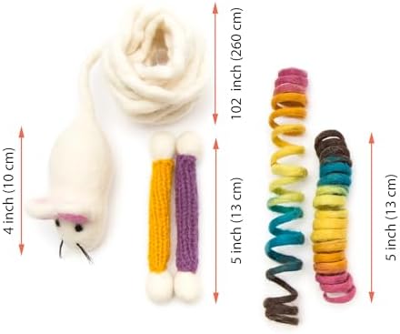 Glaciart One Indoor Catnip Cat Toy Pack - 5pc | Kitty Toys Include Wool Springs, Swabs & Mouse | for Activity, Exercise & Play | Filled w/Organic Catnip to Excite/Calm Pet | Great Gift Idea