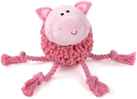 Fuzzl Farmyard Friends Dog Toy – Large Pink Pig – Soft Noodle Fabric Plush with Durable Rope Legs – Interactive Tug, Chew & Comfort Toy for Dogs